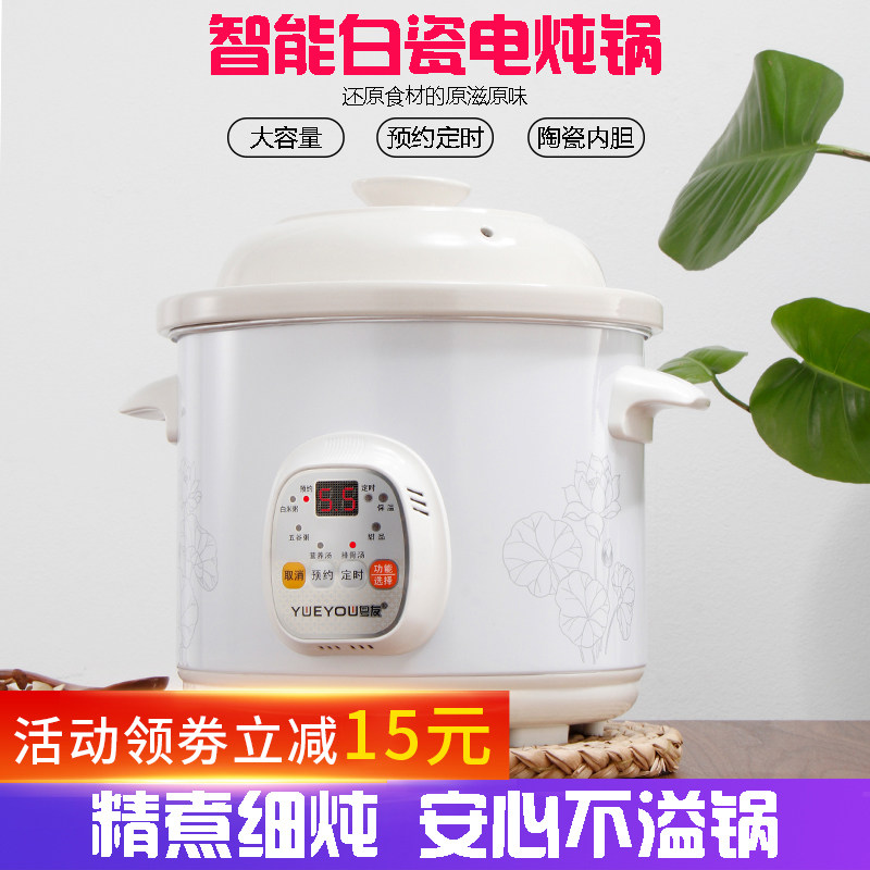 Ceramic fully automatic electric saucepan white porcelain cooking porridge pot soup electric casserole domestic mini-simmer to cook porridge theorist