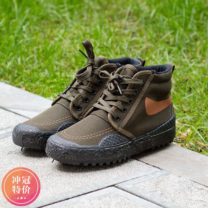 Spring Outdoor Hiking Shoes, High-Top, Wear-Resistant, Waterproof Climbing Rubber Shoes, Work Shoes for Workers, Canvas Shoes for Women, Shoes for Men