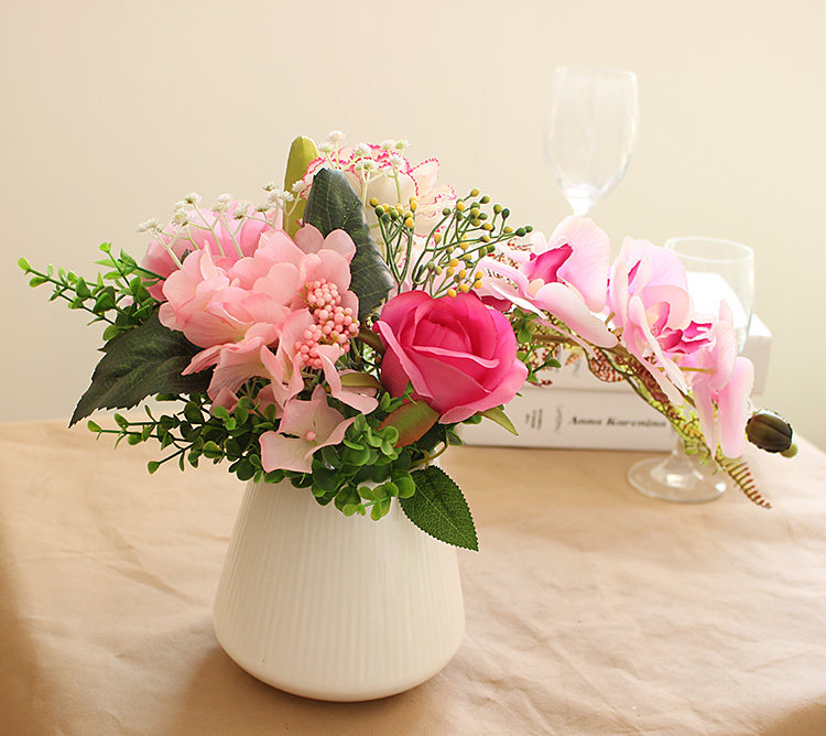 Floral emulated flower suit embroidered ball flower arrangement ceramic vase pink butterfly orchid rose fake floral fabric living-room decoration