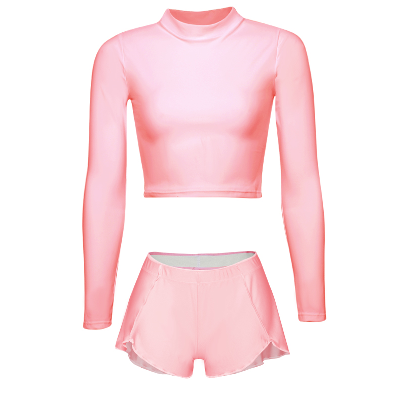 Fitness clothes long sleeves tight fit sports suit glossy oil bright high bounce round collar training suit running gear basketball