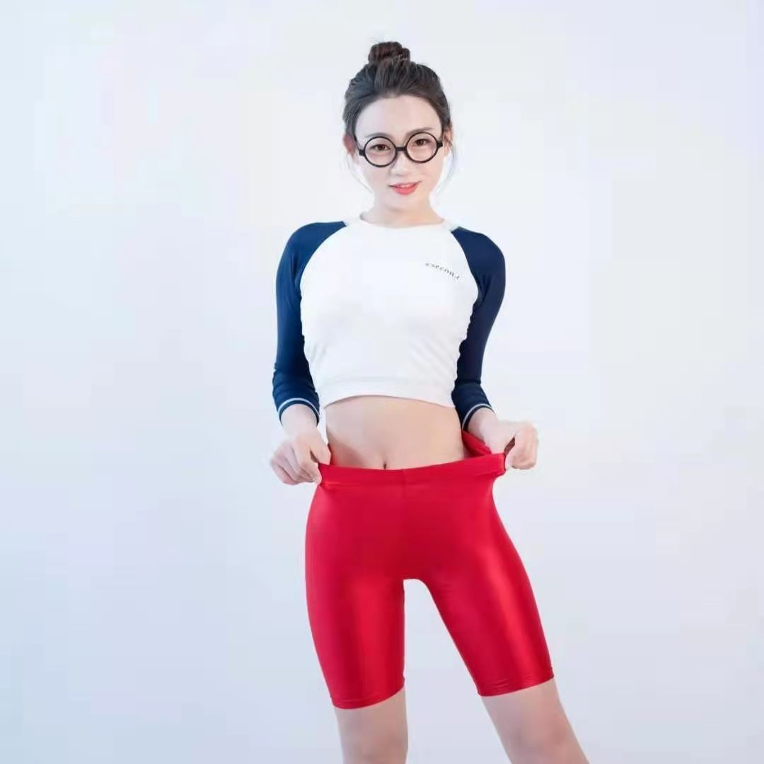 50% trouser female summer slim fit glossy silk sliding oil bright elastic high waist tight with hip movement yoga running safety pants