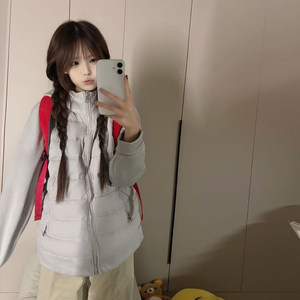Women's Ribbed down Cotton Jacket 2026 New Korean Style Slim Short Cotton Coat with Patchwork Sweatshirt and Lightweight Cotton Outerwear