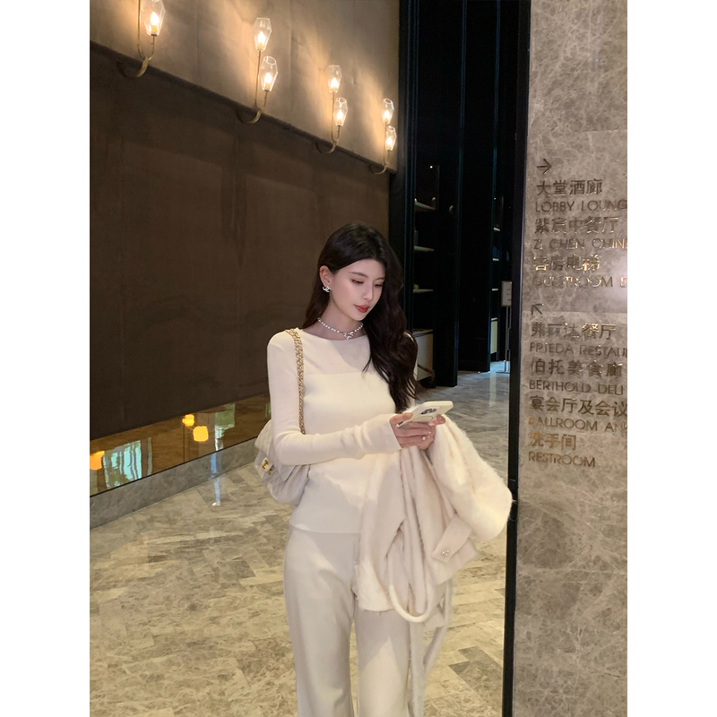 Kunzong [Daytime] Wool Base Layer Women's Inner Wear New Knitted White Sweater Slim Fit Design Top for Women