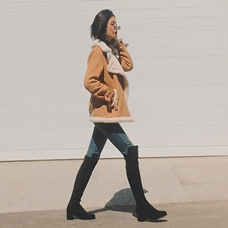 High-heeled boots women's over-the-knee slimming spring and autumn thick-legged new boots fat mm big tube circumference 5050 elastic high boots