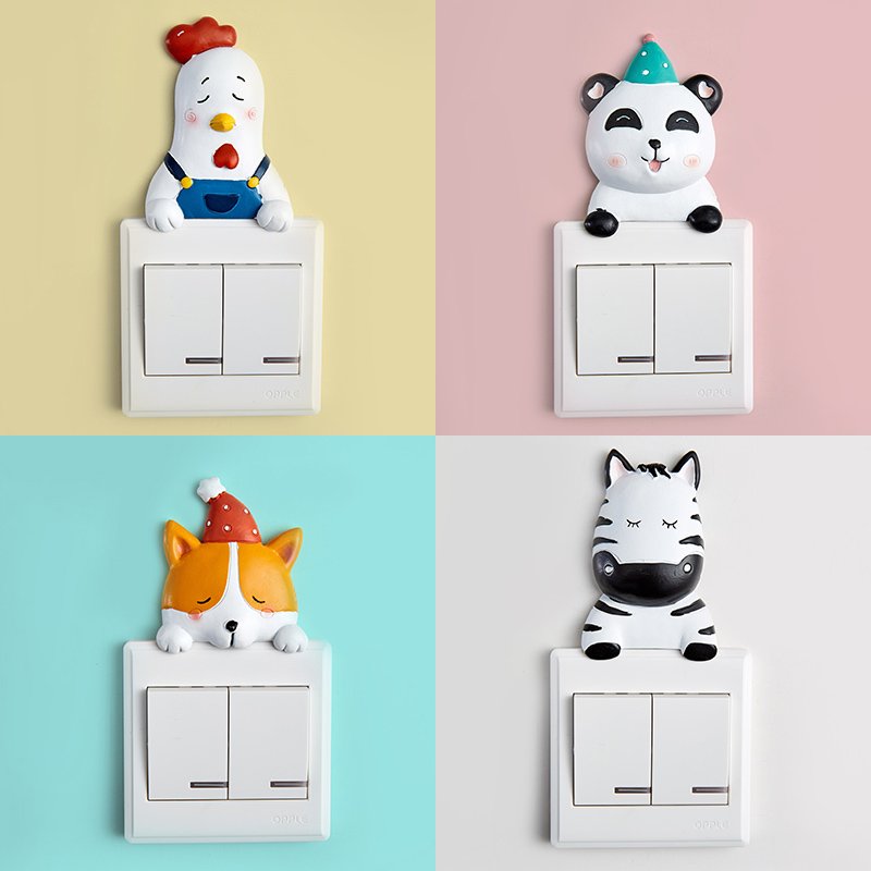 Nordic ins Wind minimalist Socket Beautify Switch Sticker Self-Glued Children Room Cute Cartoon Small Animal Decorative Wall Sticker