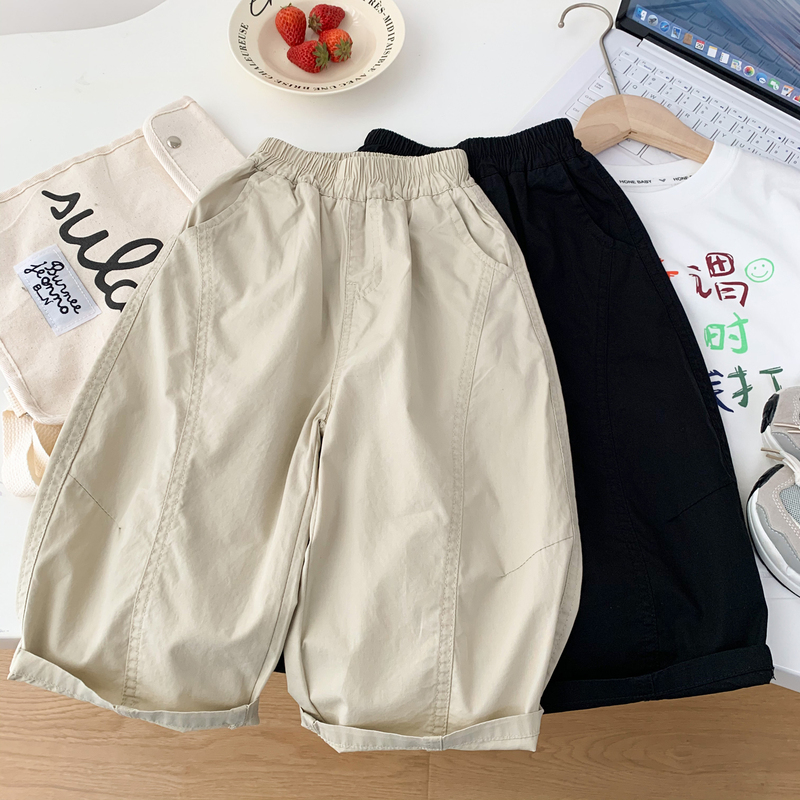 Boys and Girls Casual Scimitar Pants 2026 New Children's Spring and Summer Thin Straight Pants for Young Children, Pure Cotton Soft Long Pants