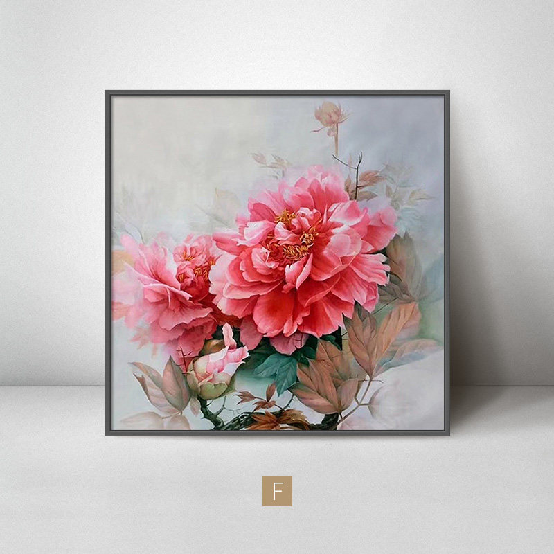 手绘油画牡丹花新中式餐厅装饰画入户玄关花开富贵挂画大芬油画村-淘宝