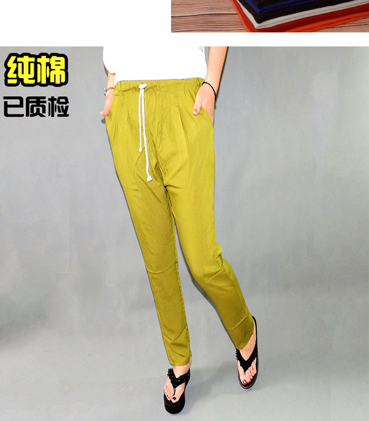 Bông tre cotton nhân tạo quần chân lụa nữ bãi biển mùa hè cotton lụa kích thước lớn quần màu rắn lỏng giải trí hậu cung quần quần nhung dài nữ
