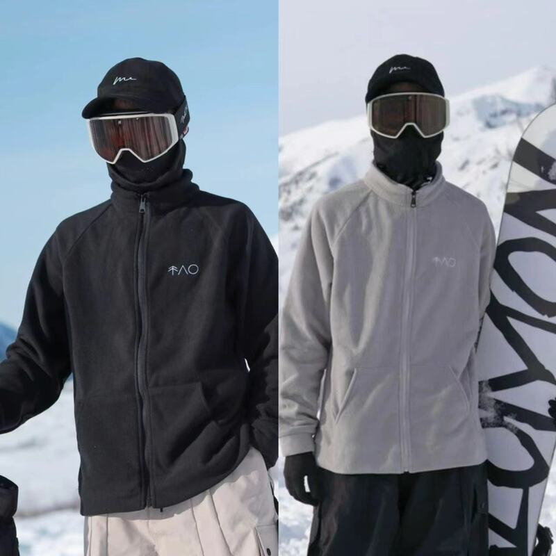 Snow Fleece Sweatshirt for Men and Women Ski Clothing Fleece Liner Polar Fleece Outdoor Warm Jacket Liner Black Gray