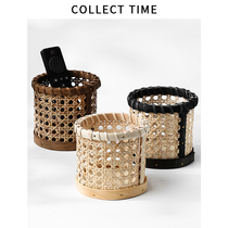 Retro rattan desktop storage box high-end light luxury sundry storage box makeup brush remote control pen holder stationery storage