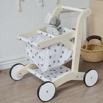 Wooden childrens shopping cart toy boy and girl simulation supermarket cart play house walker toy set