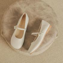 2023 New Retro Ethnic Style Womens Shoes Cowhide Round Toe Shallow Bottom Single Flat Genuine Leather Shoes Comfortable