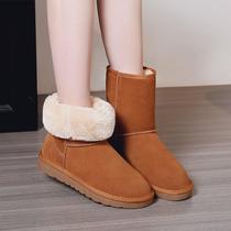 Snow boots for women 2024 new autumn and winter velvet thickened womens shoes cowhide warm snow cotton shoes versatile casual boots