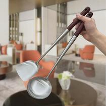 Extended 304 stainless steel spatula cooking iron shovel kitchen household wooden handle frying spatula frying spoon soup spoon colander set