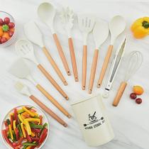 New 12-piece set of silicone kitchenware spatula cooking spatula soup spoon white wooden handle spatula silicone kitchenware