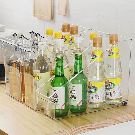 厨房橱柜收纳盒带滑轮冰箱桌面厨具盖子整理架子上杂物置物收纳筐