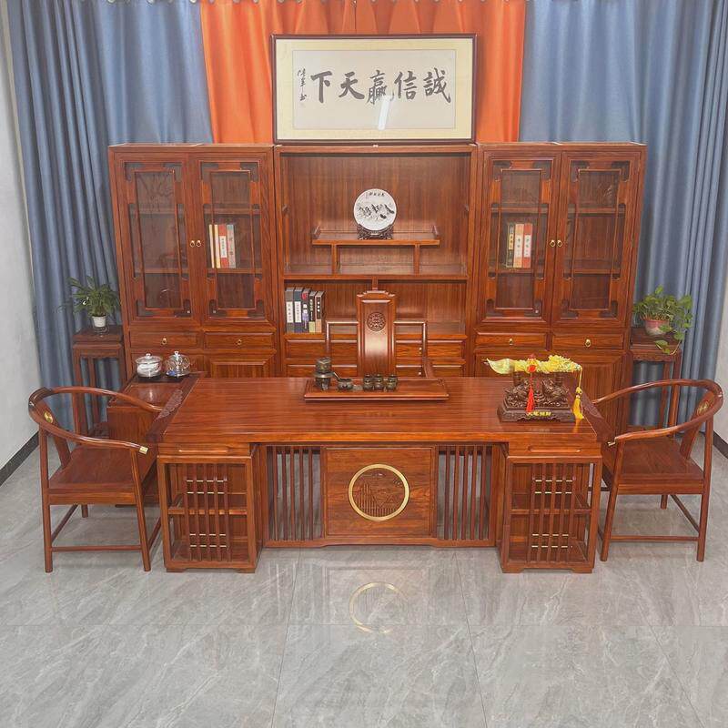 Solid wood tea table and chair combination office modern simple one table and five chairs home living room tea table tea set integrated tea table