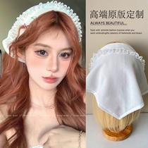 White Lace Triangle Headband Womens French Pastoral Style 2024 New Seaside Sunscreen Silk Scarf Hair Accessories