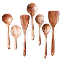 @小木仙teakwood long-handled spoon wooden colander non-stick special spatula acacia wooden shovel kitchen supplies