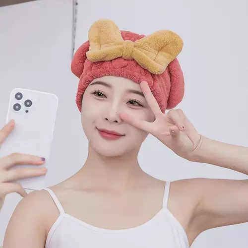 Быстросохнущее полотенце для волос с бантиком, милая сухая шапочка для душа, платок, хорошо впитывает воду