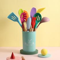 kitchen color silicone kitchen utensils 12-piece set with wooden handle spoon and spatula set cooking spatula and spoon 11-piece kitchen utensil set