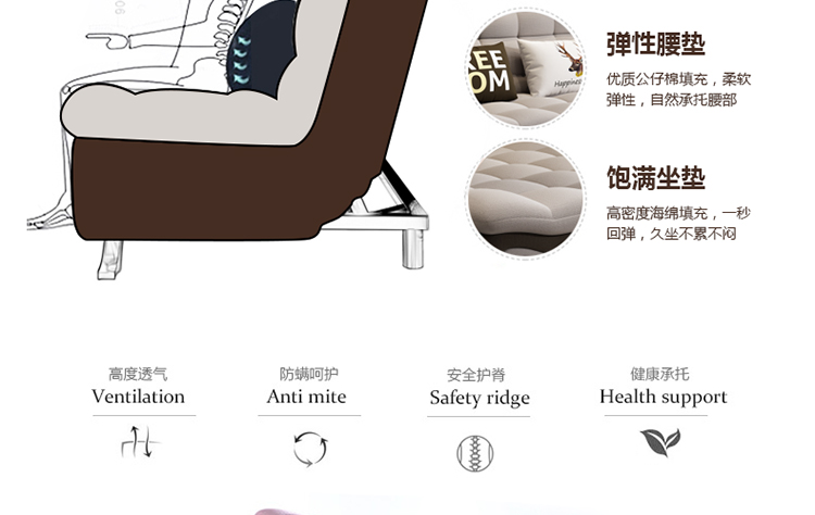 Có thể gập kép sử dụng phòng khách giường sofa căn hộ nhỏ hiện đại nhỏ gọn đa chức năng ngồi ba telescopic Vải 1.8m - Ghế sô pha ghế giường