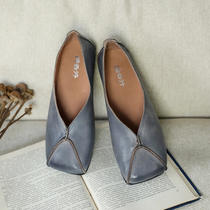 Detox home strolling in the courtyard retro leather shoes square toe shallow mouth comfortable womens shoes soft bottom low heel leather single shoes women