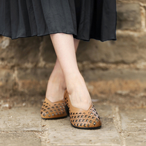 Detoxification Home Hollow Cool Leather Retro Baotou Medium Thick Heel Comfortable Leather Hole Shoes Sandals Single Shoes Summer