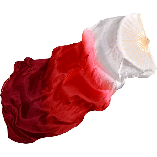 Обертывание танцевального веера из шелка, длинный плавающий реквизит для классического танца Wanjiang, танцевальный веер, ярко-красное вино, красный градиент, длинный шелковый веер
