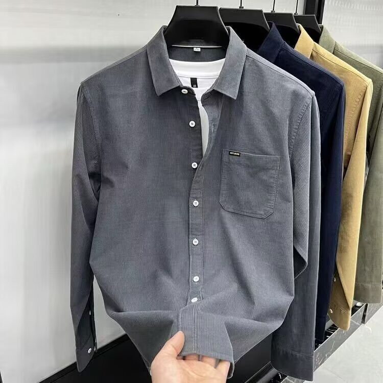 Clearance Sale on High-End Foreign Trade Spring and Autumn Thin Corduroy Long-Sleeve Shirts for Men, Business Casual Shirts and Jackets
