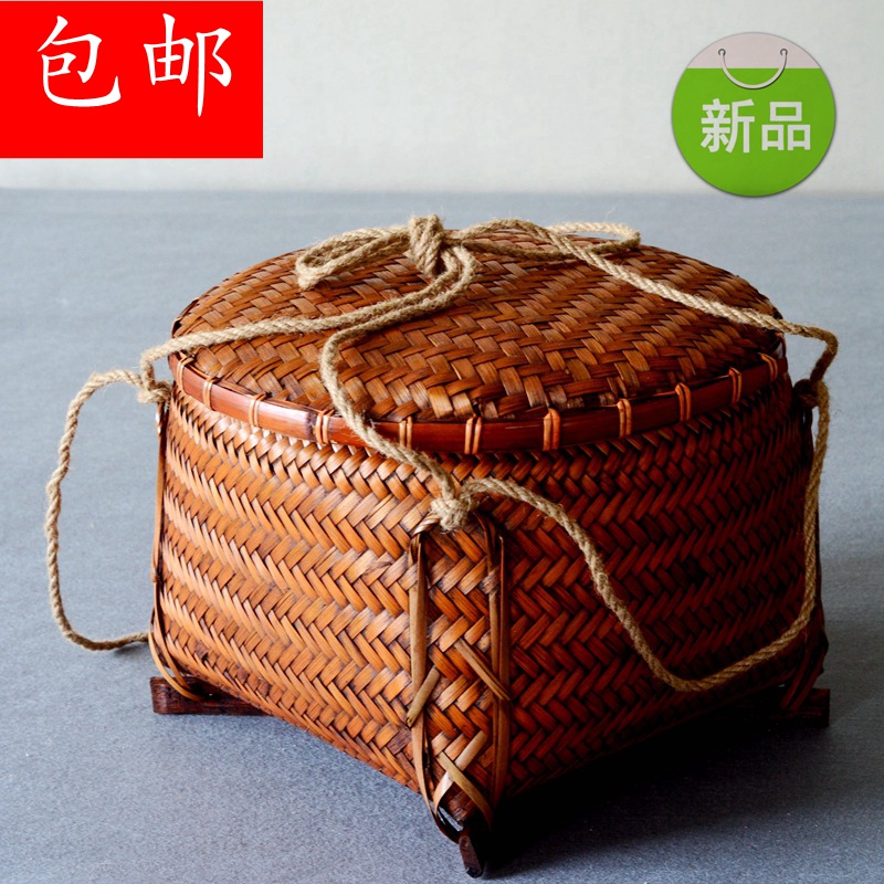 Bamboo weaving storage basket with lid home bamboo basket wedding with bamboo plaque bamboo weaving products worship god bamboo basket with lid