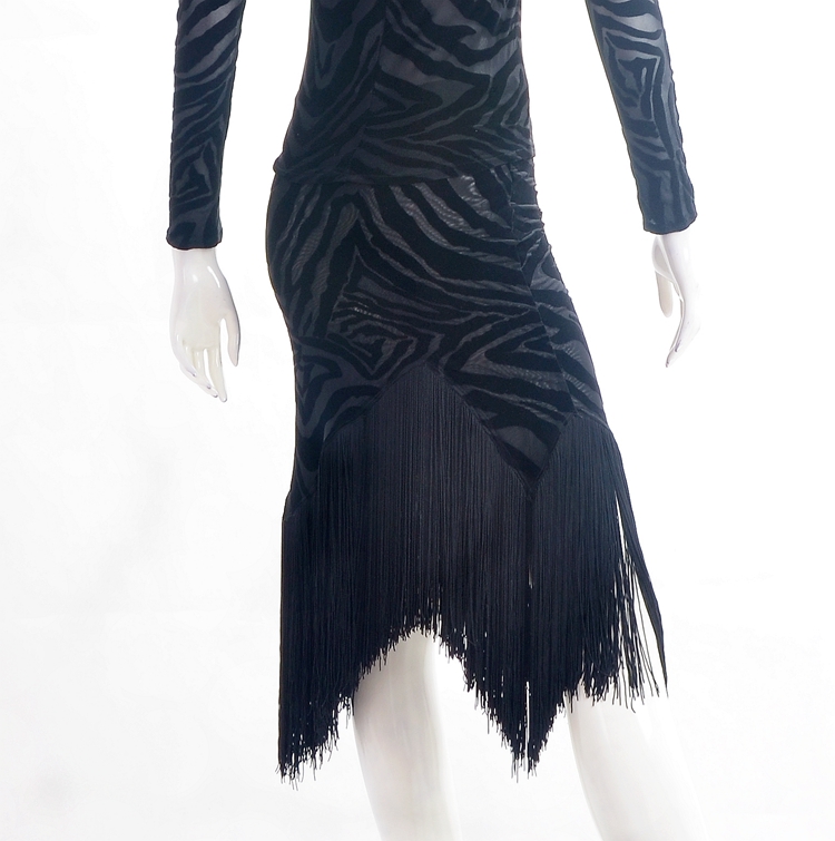 Exotic dance bag hip irregular swing micro-permeable flocking mesh double-line encryption tassel Latin dance practice skirt S15053