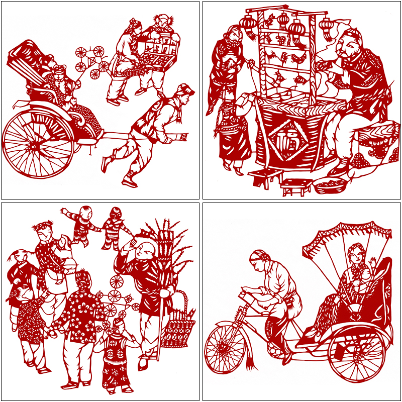 High definition traditional culture hand cut paper pattern Old Beijing customs A4 drawing paper engraving black and white print bottom draft material