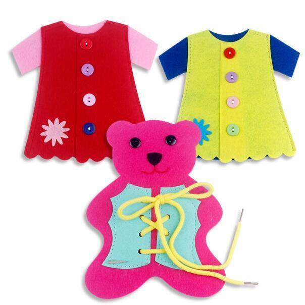 Threading Little Bear tie Laces Teaching Aids Toys School Wear clothes buckle Sub Kindergarten Children's handmade diy Material bag