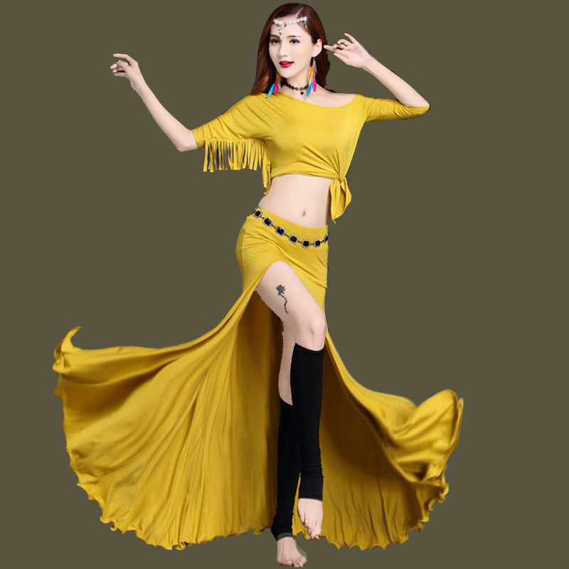 Belly Leather Dance Dress Rehearschalls 2021 New Suit Beginners Spring Summer Autumn Winter Modale Long Dress Dance Suit