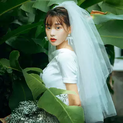 Bride wedding veil White Super fairy black photo props Net red tremble with simple short headdress