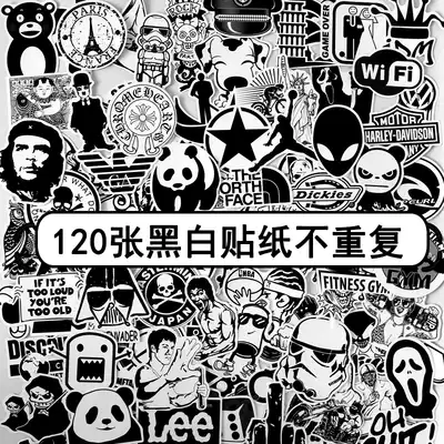 120 black and white suitcase stickers Tide brand waterproof personality locomotive helmet computer skateboard guitar stickers
