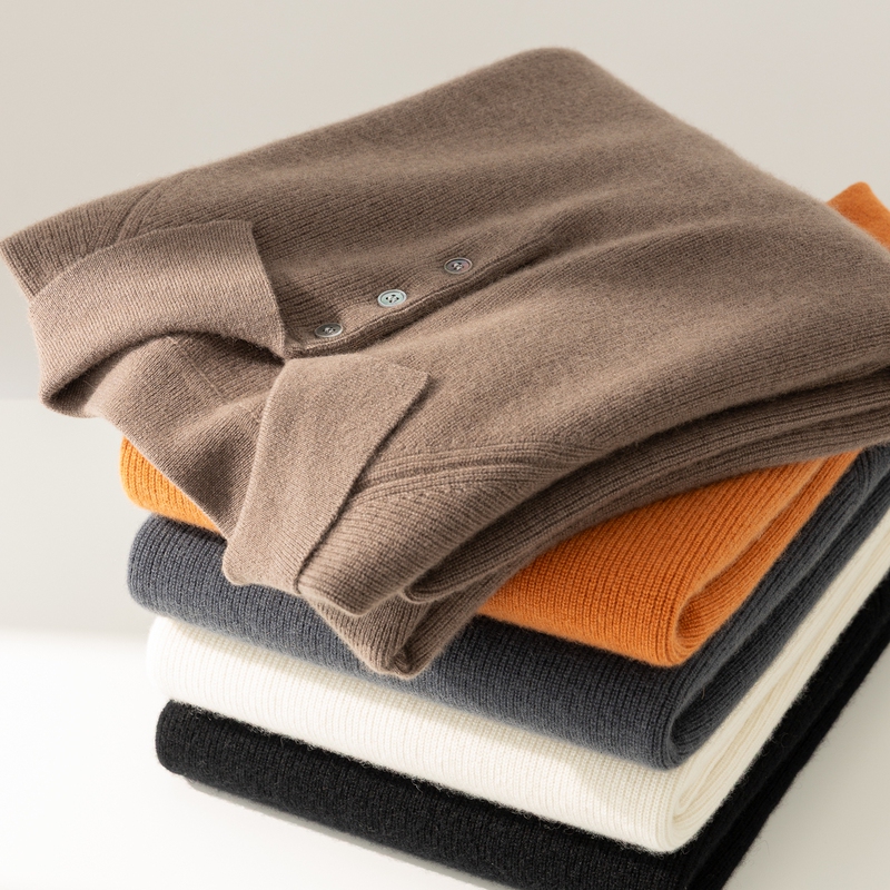 Cashmere Polo Shirt for Men, 100% Pure Cashmere, Business Casual Knitwear, Ribbed Knit, Raglan Sleeves, Turn-Down Collar Sweater, Winter Cashmere Polo Shirt for Men, 100% Pure Cashmere, Business Casual Knitwear, Ribbed Knit, Raglan Sleeves, Turn-Down Collar Sweater, Winter