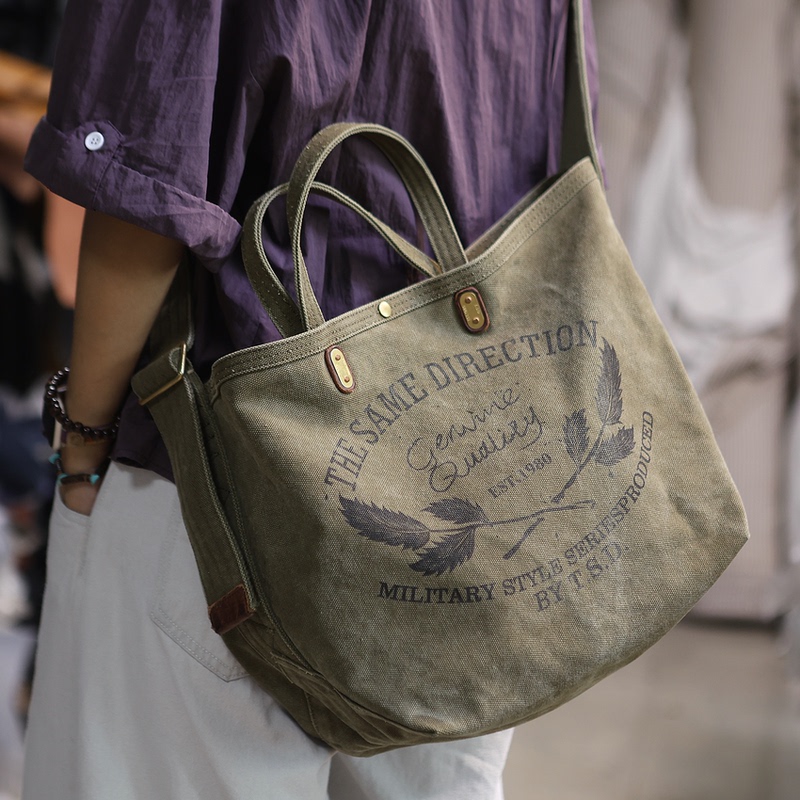 Tsd New Handmade Leather Goods Classic Heavy-Duty Canvas Dual-Use Tote Bag Crossbody Bag Shoulder Bag Handbag 8627