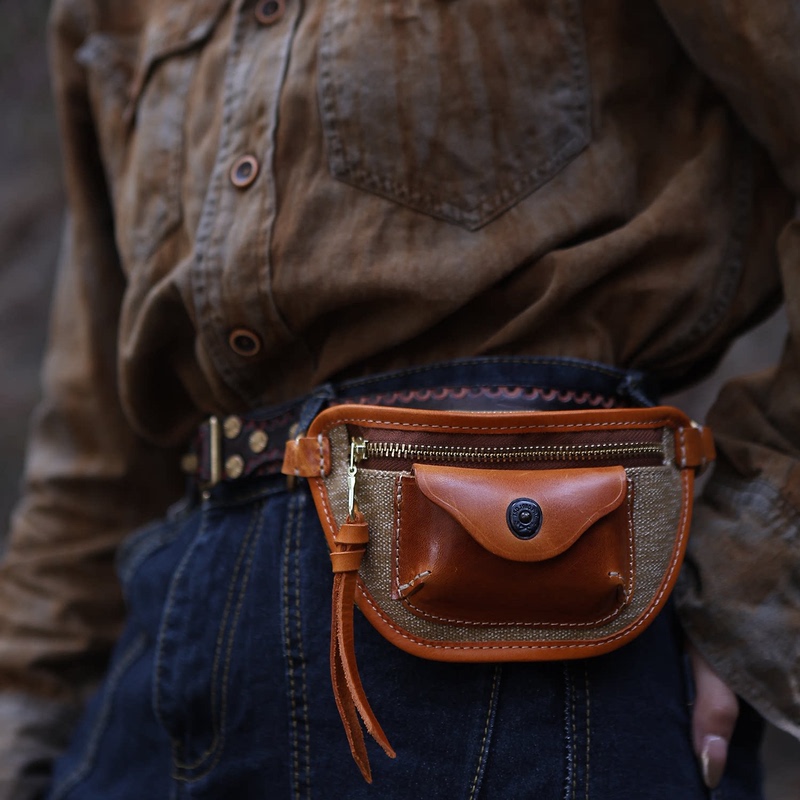 Tsd Handmade Leather Goods, New Heavy-Duty Niche Design Pepper and Salt Leather Waist Bag, Men's Bag, Women's Bag 8495