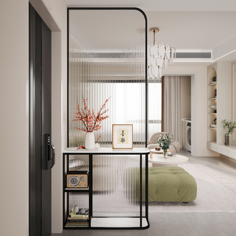 Light Luxury Living Room Partition Screen Wall Facing the Entrance Door, Long Rainbow Glass Partition, Entrance Cabinet, Modern Minimalist Storage Rack