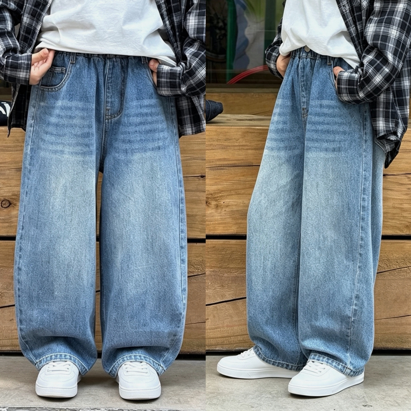 Children's Clothing 2026 Autumn Boys' Retro Scimitar Pants Kids' Sand-Washed Cotton Durable Distressed Jeans Trendy