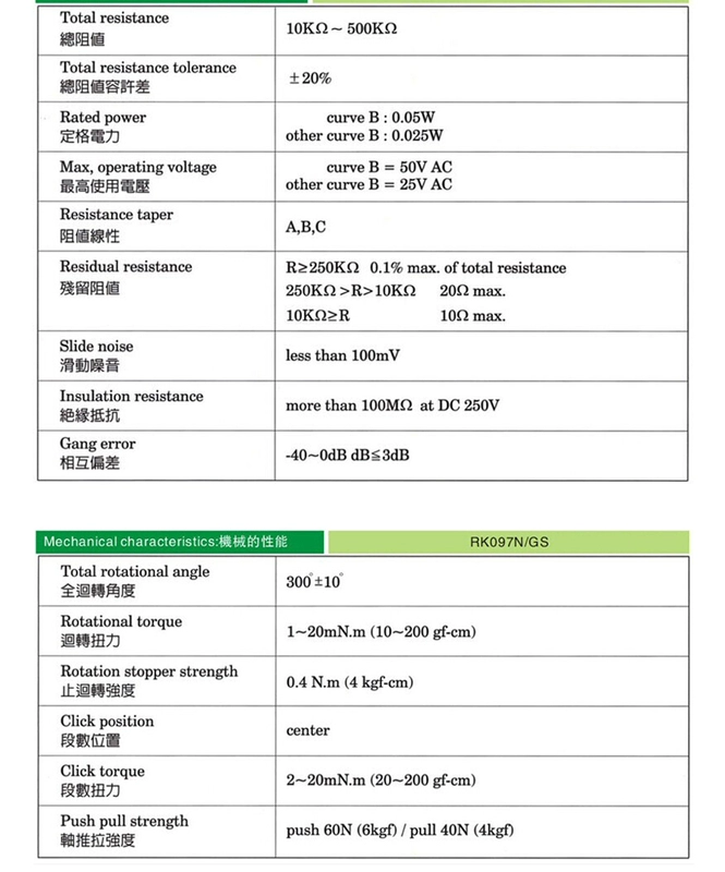 RK097N Bộ khuếch đại công suất đơn B1K/5K/10K/20K/50K/100/500K/chiết áp kín 3 chân chiết áp đôi chiết áp sino