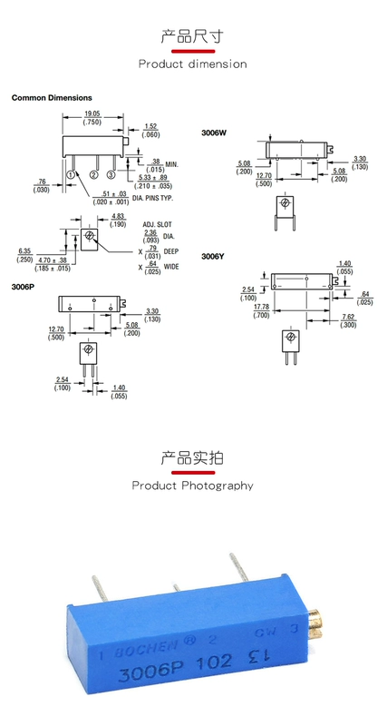 chiết áp b50k Chiết áp đa vòng có thể điều chỉnh chính xác 3006P 1K 2K 10K 20K 50K 100K 102 103 104 triết áp đôi chiết áp b503