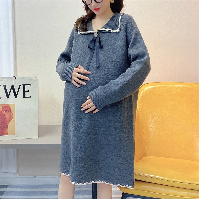 Pregnant women autumn suit 2021 autumn and winter sweater foreign style pregnancy knitted bottoming shirt going out dress fashion