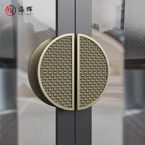New Chinese semi-circle large door handle engraved glass door wood door handle custom single double open antique round door handle