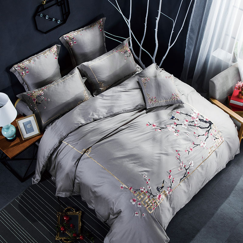 New Trung Quốc-phong cách sản phẩm giường 60 bộ cotton thêu hoa bốn bộ hoa và chim Trung Quốc phong cách giường mô hình phòng sáu bộ