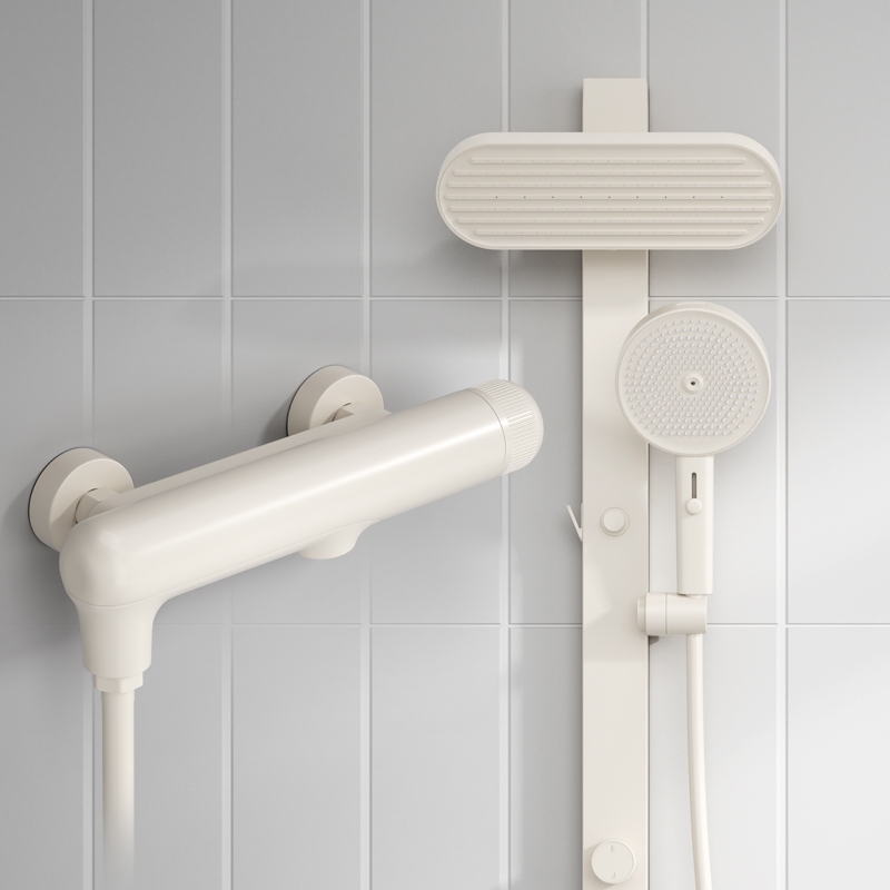 Jssmow Small Apartment Ceiling-Less Shower Set Home Use Pressurized All-Copper Split Type Milky White Showerhead