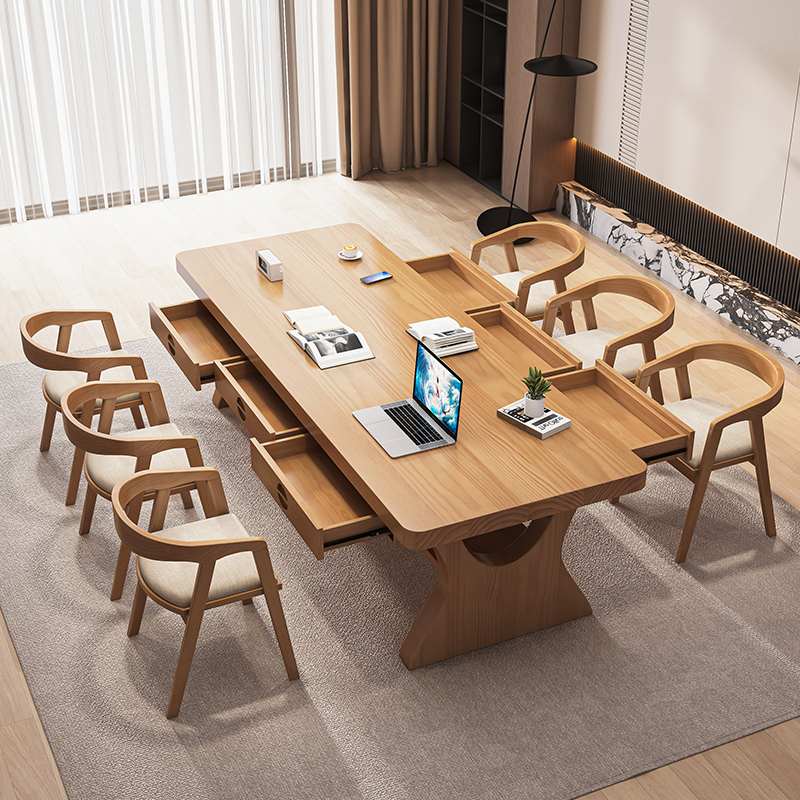 Living Room-Style Solid Wood Long Desk with Drawers, Nordic Minimalist Multi-Person Work Desk, Reading Long Table Living Room-Style Solid Wood Long Desk with Drawers, Nordic Minimalist Multi-Person Work Desk, Reading Long Table