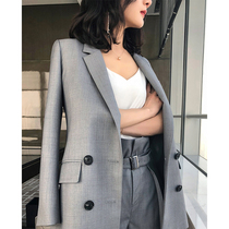 SOULKISS owner original private hand-cut DA brand wind modern yarn-dyed grid suit suit woman